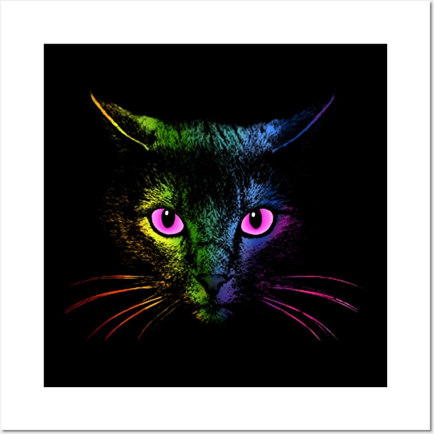 Rainbow Cat Face Wall Art by meownarchy